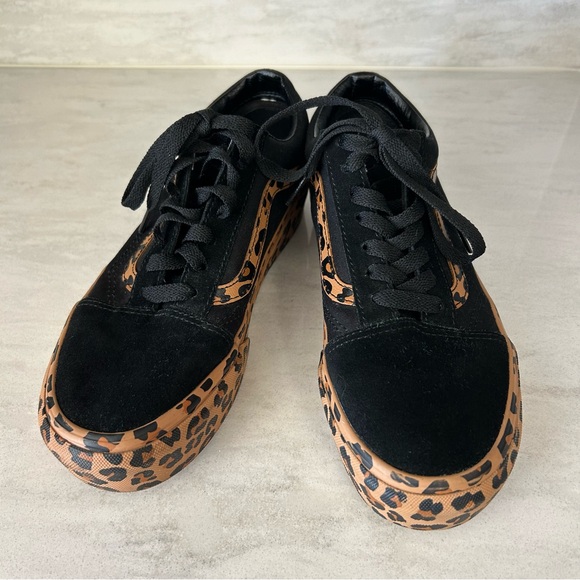 Vans Black and Leopard Print Platform Sneakers - Picture 2 of 8